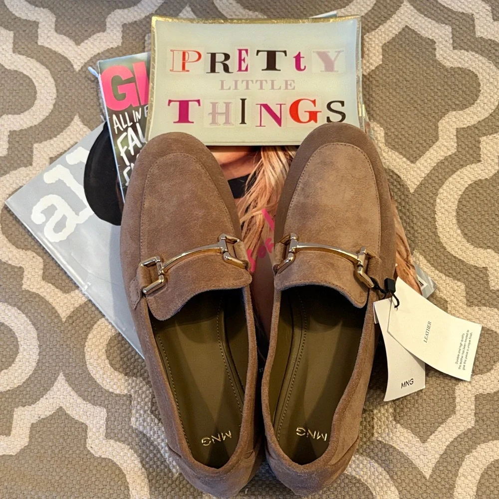 Mango MNG Tan Suede leather Loafers with Gold Accent; size 38 ( US 7.5); NWT - Picture 7 of 11